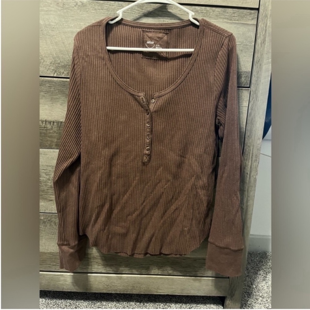Aerie Chocolate Ribbed Knit Top
